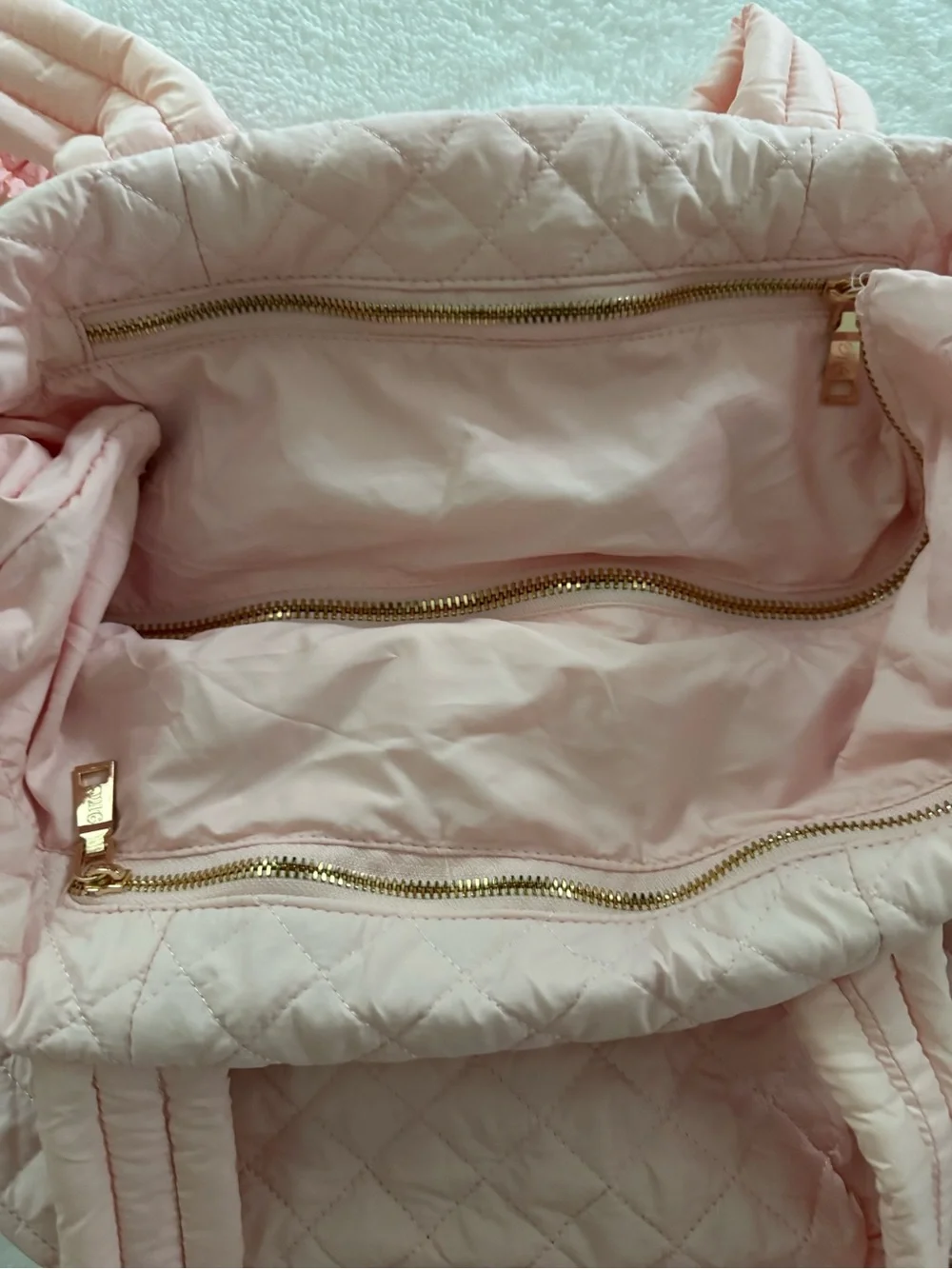 Minky Couture Quilted Pink Tote Bag with Detachable Strap